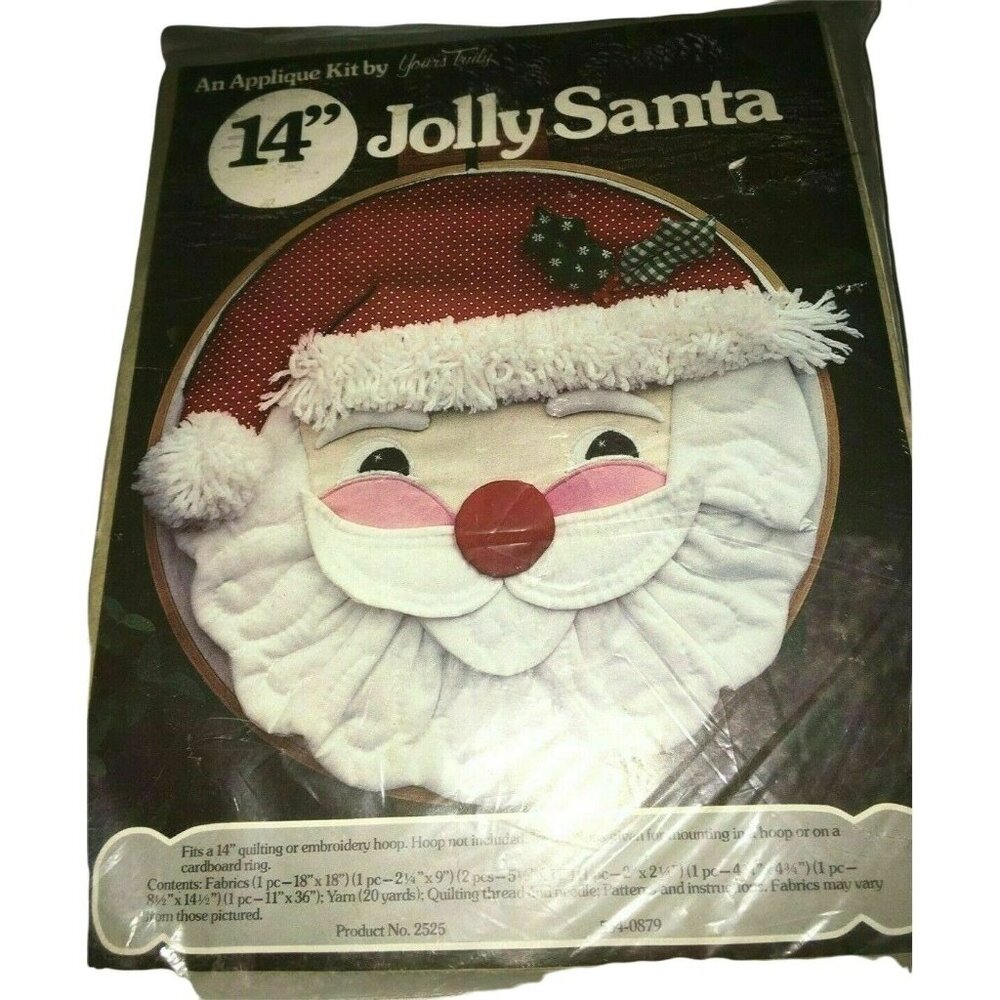 Vintage JOLLY SANTA Claus Christmas Decor Wall Hanging Applique Kit 2525 NOS